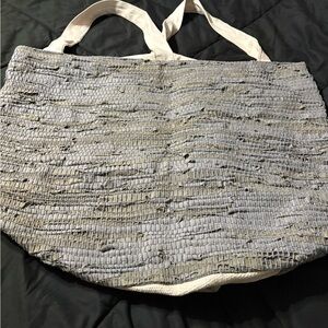 Gray leather Hamper Tote with Woven Pattern